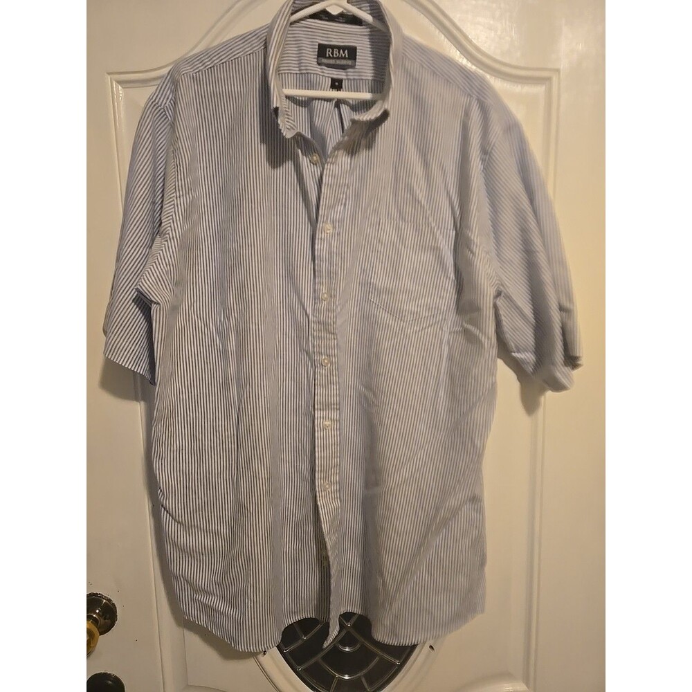 RBM Man's Short Sleeve Blue And White Size 18  Stripped Shirt.